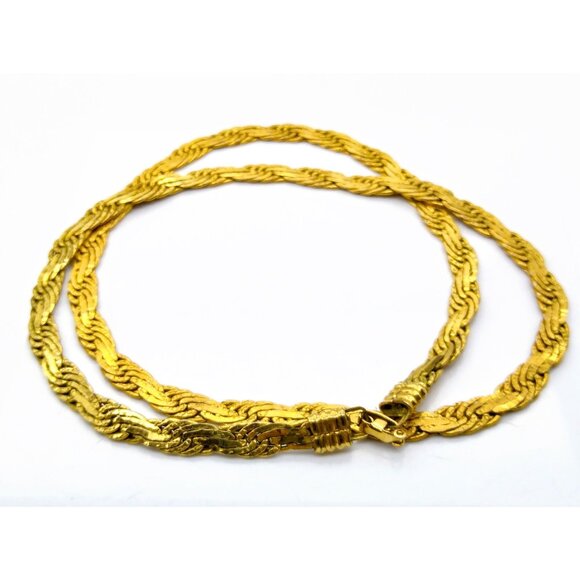 Vintage Gold Plated Flat Rope Chain Necklace - Picture 3 of 4
